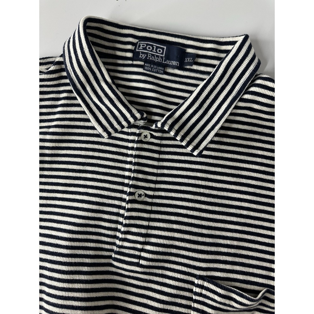VTG Polo Ralph Lauren Waffle Knit Black & White Striped Cotton Polo Short / XXL